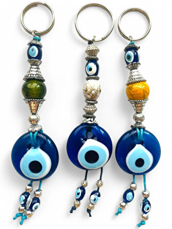 Nazar Boncuklu Anahtarlık 3 Adet Çanta Süsü, Araba, Ofis, Ev Anahtarı Hediyelik Arkadaş Anahtarlık