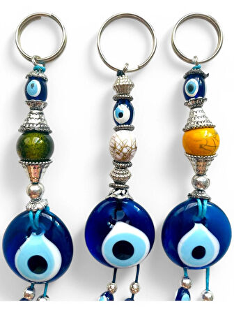 Nazar Boncuklu Anahtarlık 3 Adet Çanta Süsü, Araba, Ofis, Ev Anahtarı Hediyelik Arkadaş Anahtarlık