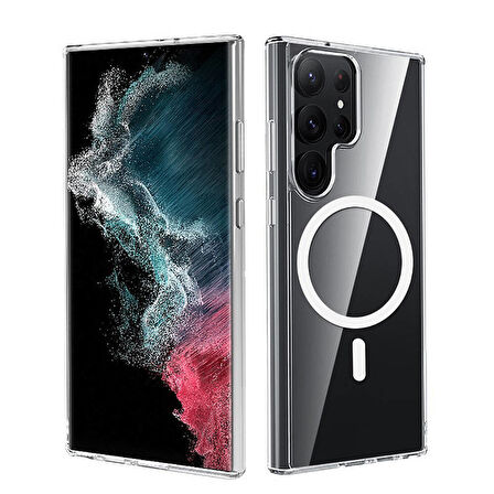 Samsung Galaxy S24 Ultra Kılıf Magsafe Şarj Özellikli Şeffaf Sert PC Zr-Embos