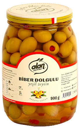 Biber Dolgulu Yeşil Zeytin 141-160 Cam Kavanoz 900 Gr