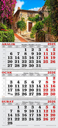  2026 Yılı Gemici Takvimi-Mor Çiçekler ve Köy Evi Eze/FRANSA