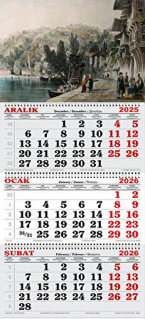 2026 Yılı Gemici Takvimi-Constantineple Deniz Kenarında Sohbet Eden İnsanlar