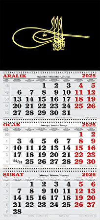 2026 Yılı Gemici Takvimi-Siyah Plan Üzerinde Altın Osmanlı Tuğrası