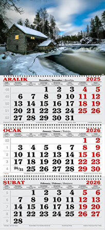 2026 Yılı Gemici Takvimi-Karlar İçinde Kulübe ve Nehir