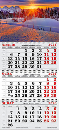 2026 Yılı Gemici Takvimi-Karlı Ormanda Gün Batımı