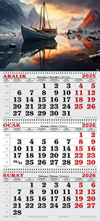 2026 Yılı Gemici Takvimi- Dağlarla Çevrili Gölde Yelkenli Gemi