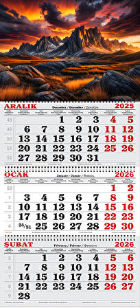 2026 Yılı Gemici Takvimi- Kızıl Gökyüzü ve Dağ Manzarası