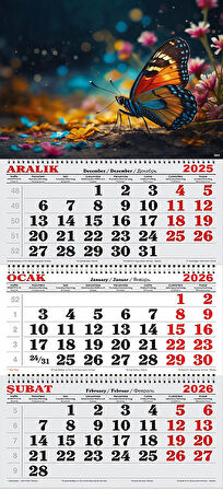 2026 Yılı Gemici Takvimi- Rengarenk Çiçekler ve Kelebek