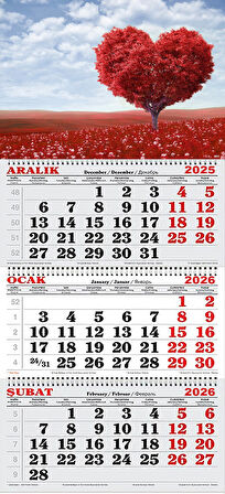2026 Yılı Gemici Takvimi- Kırmızı Çiçekler ve Kalp Ağaç