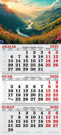 2026 Yılı Gemici Takvimi- Dağlar Arasındaki Nehir ve Manzara