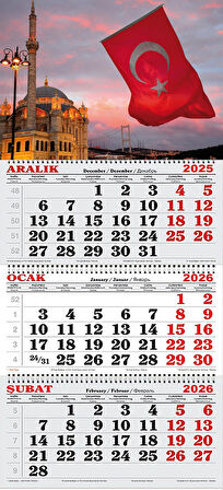 2026 Yılı Gemici Takvimi-Ortaköy Büyük Mecidiye Camii ve Türk Bayrağı