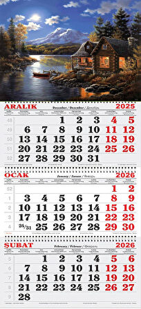 2026 Yılı Gemici Takvimi-Karlı Dağlar ve Gölde ki Kulübe