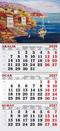  2027 Yılı Gemici Takvimi- Sahilde Evler ve Tekne Yağlı Boya