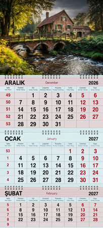 2027 Yılı Gemici Takvimi- Nehir, Taş Köprü ve Kulübe