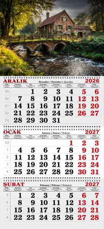 2027 Yılı Gemici Takvimi- Nehir, Taş Köprü ve Kulübe