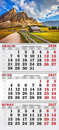2027 Yılı Gemici Takvimi- Dağ Eteğindeki Kulübeler