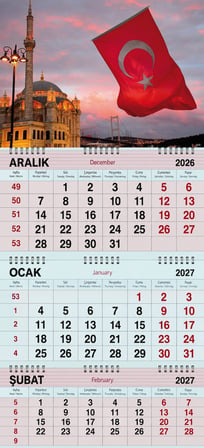 2027 Yılı Gemici Takvimi-Ortaköy Büyük Mecidiye Camii ve Türk Bayrağı