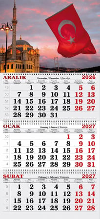2027 Yılı Gemici Takvimi-Ortaköy Büyük Mecidiye Camii ve Türk Bayrağı