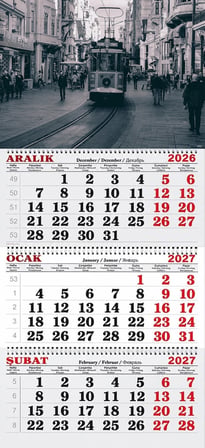 2027 Yılı Gemici Takvimi-Beyoğlu'nda Tramway (SİYAH-BEYAZ)