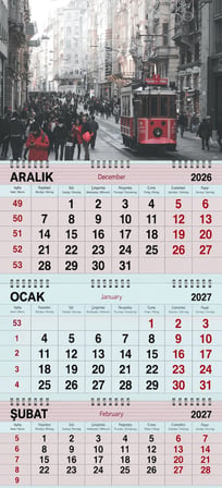 2027 Yılı Gemici Takvimi-Beyoğlu'nda Kırmızı Tramway