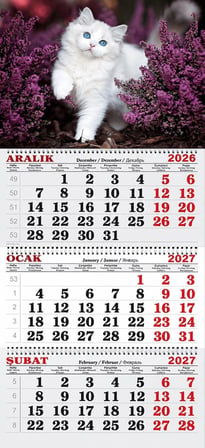2027 Yılı Gemici Takvimi-Mor Çiçekler İçinde Kedi