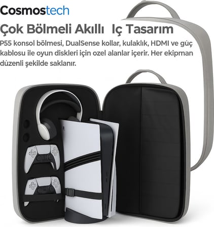 COSMOSTECH Ps5 Pro (CD-Dijital),Ps5 Fat (CD- Dijital) ile Uyumlu Taşıma Çantası Gri