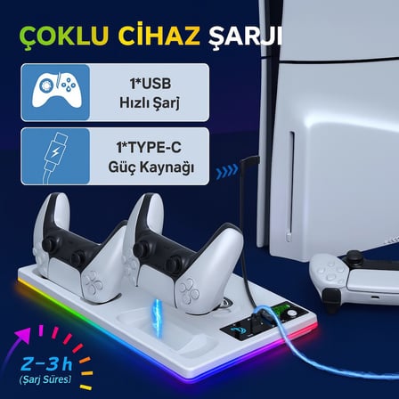 Cosmostech Ps5 Pro/slim/fat Playstation 5 Standart CD-Dijital Uyumlu Rgb Aydınlatmalı Sd-69 Fanlı Stand