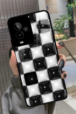 General Mobile Gm 24 Pro Uyumlu Siyah-Beyaz Kare Tasarımlı Parlak Silikon Kılıf