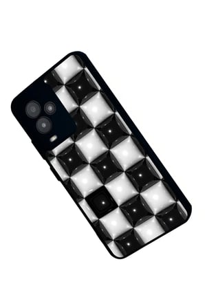 General Mobile Gm 24 Pro Uyumlu Siyah-Beyaz Kare Tasarımlı Parlak Silikon Kılıf