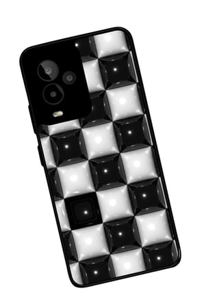 General Mobile Gm 24 Pro Uyumlu Siyah-Beyaz Kare Tasarımlı Parlak Silikon Kılıf