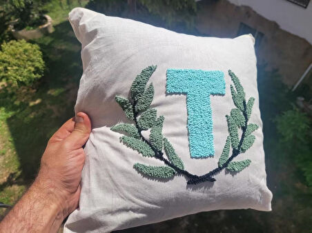 Kişiye özel harf işlemeli punch YASTIK KILIFI 38X38 CM KETEN KILIF