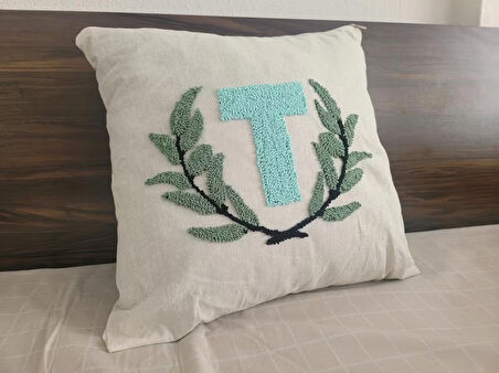 Kişiye özel harf işlemeli punch YASTIK KILIFI 38X38 CM KETEN KILIF