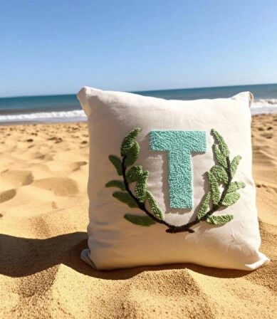 Kişiye özel harf işlemeli punch YASTIK KILIFI 38X38 CM KETEN KILIF