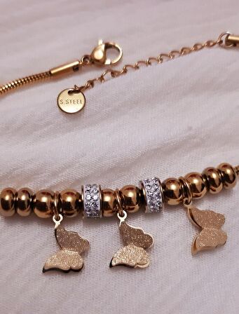 GiftWorld Charmlı Çelik Pandora Bileklik / Gold Kelebek