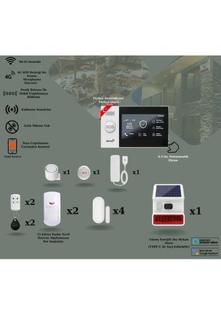 Akıllı Güvenlik Alarm Sistemleri Güneş Enerjili Dış Siren ve Pet Uyumlu - Giriş Plus Set