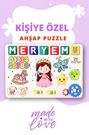 Eğitici Ahşap Kız Çocuk Tak Çıkar Oyuncak  Puzzle Yapboz HAYVANLAR, SAYILAR VE ŞEKİLLER