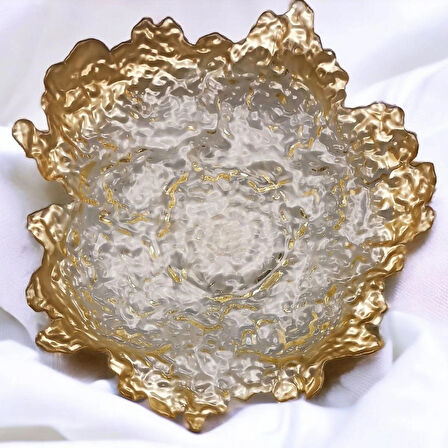 Glaze Mud Altın kenarlı Cam Meyve Tabağı 40 cm