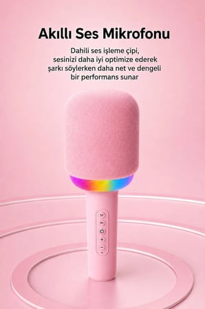 Kablosuz Bluetooth Karaoke Mikrofonu 5W RGB Işıklı Taşınabilir Kablosuz Mikrofon Şarjlı 1200 mAh