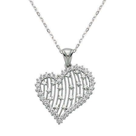 Gümüş Kalpli Kadın Kolye