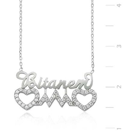 Gümüş Bitanem Yazılı Kalp Kadın Kolye