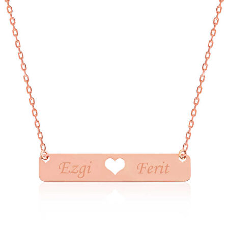 Gümüş Rose Kişiye Özel İsimli Çubuk Kalp Kolye