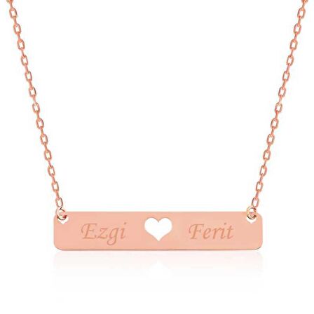 Gümüş Rose Kişiye Özel İsimli Çubuk Kalp Kolye