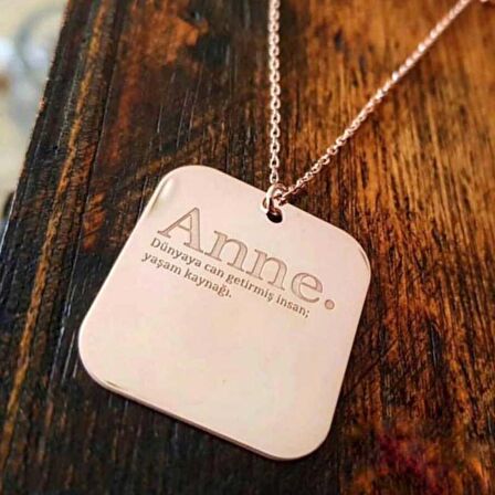 ​Gümüş Rose Anne Yazılı Plaka Kadın Kolye