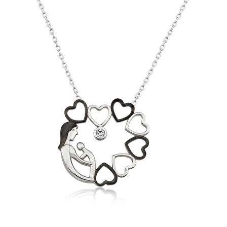 Gümüş Kalp Çemberi Anne Çocuk Kadın Kolye