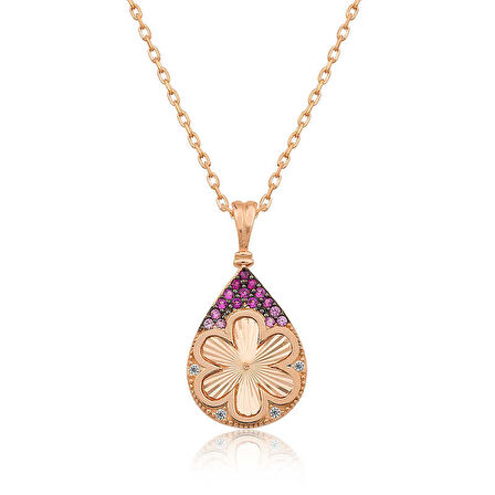 Gümüş Rose Damla Çiçek Kadın Kolye