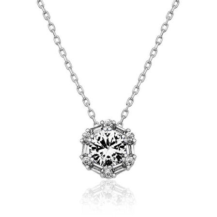 Gümüş Buz Beyazı Baget Taşlı Kadın Kolye