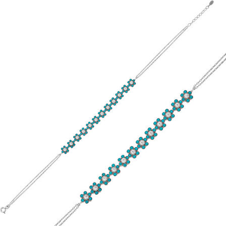 Gümüş Mavi Çiçek Kadın Bileklik