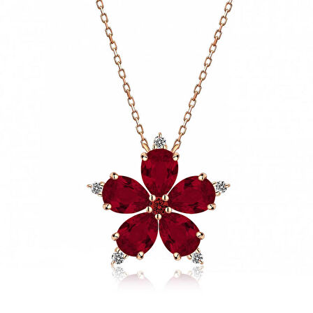 Gümüş Rose Kırmızı Kamelya Çiçeği Kolye