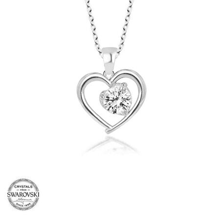 Swarovski Taşlı Gümüş Kalp Kadın Kolye