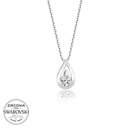 Swarovski Taşlı Gümüş Damla Bayan Kolye